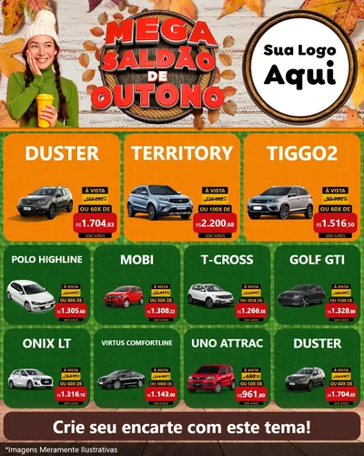 Modelo de Rede Social para Feed Instagram com o tema Mega Saldão de Outono para Concessionaria de Carros