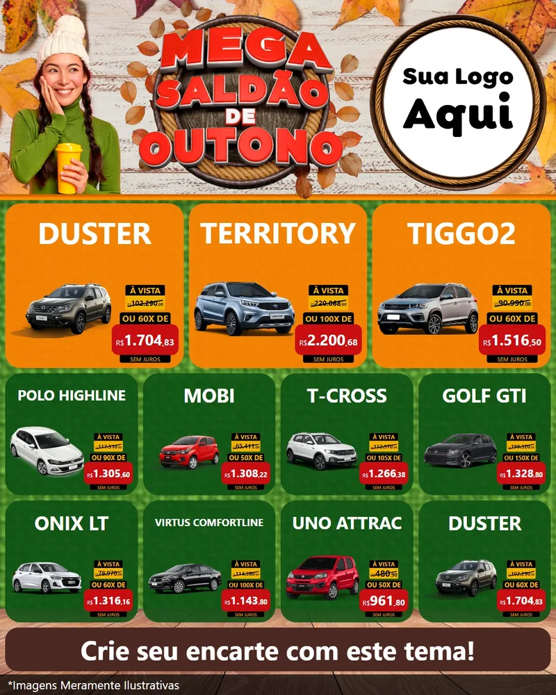 Modelo de Rede Social para Feed Instagram com o tema Mega Saldão de Outono para Concessionaria de Carros