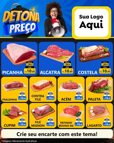 Modelo de Rede Social para Feed Instagram com o tema Detona Preços para Açougue
