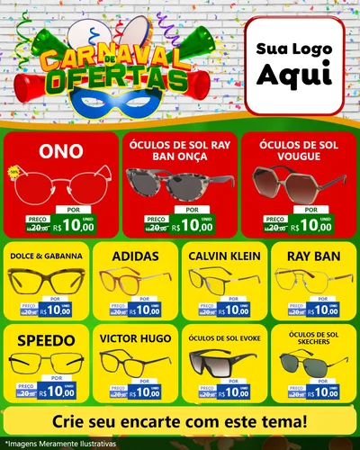 Modelo de Rede Social para Feed Instagram com o tema Carnaval de Ofertas para Óticas