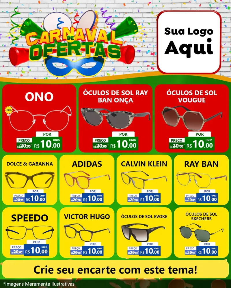 Modelo de Rede Social para Feed Instagram com o tema Carnaval de Ofertas para Óticas