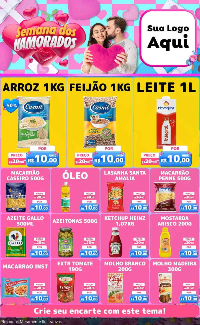 Modelo de Encarte para Encarte Grande com o tema Semana dos Namorados para Supermercado