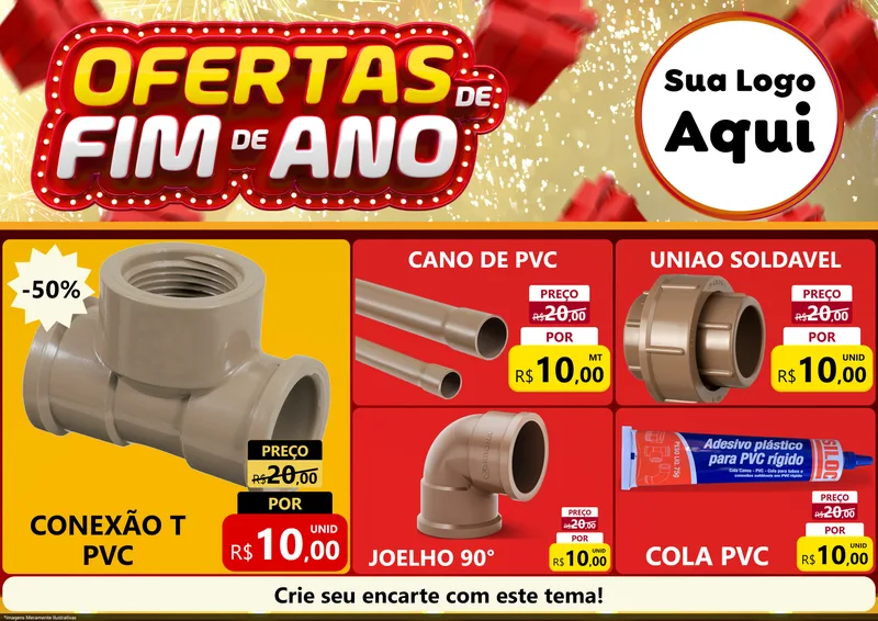 Modelo de Encarte para Encarte A4 Horizontal com o tema Ofertas de Fim de Ano para Tubos e conexões