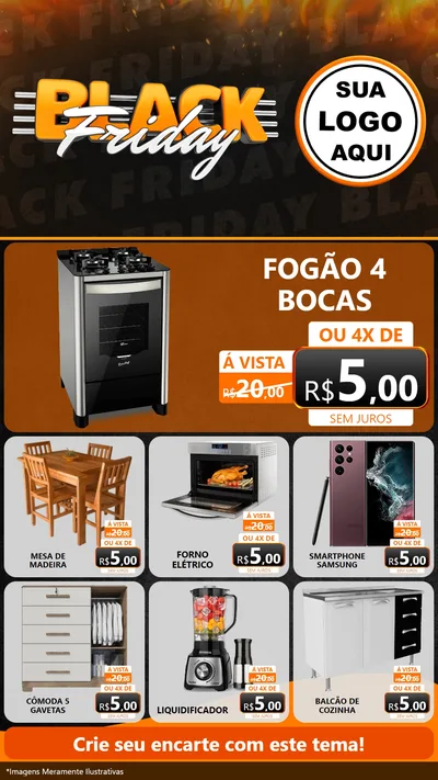 Modelo de Rede Social para Stories com o tema Black Friday para Móveis e Eletro