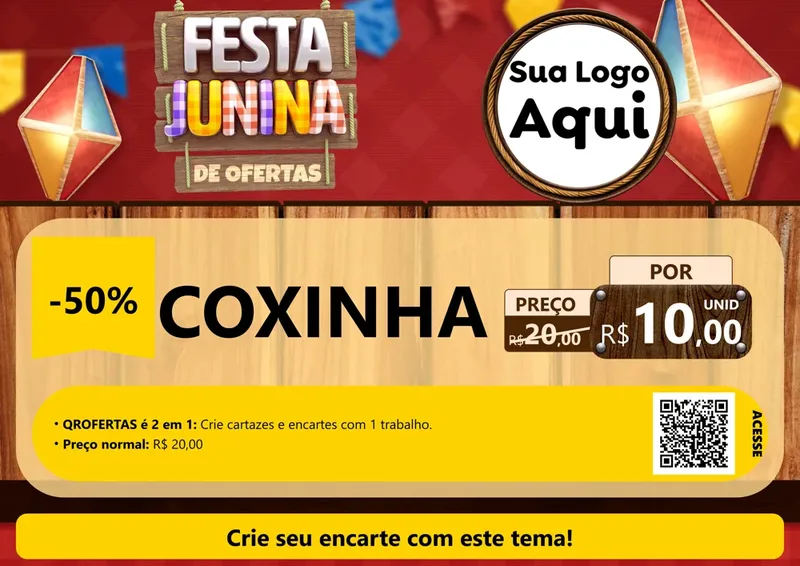 Modelo de Cartaz para Cartaz A4 Horizontal com o tema Festa Junina de Ofertas para Salgadaria