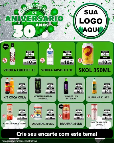 Modelo de Rede Social para Feed Instagram com o tema Promoção de Aniversário - 30 Anos para Distribuidora de bebidas