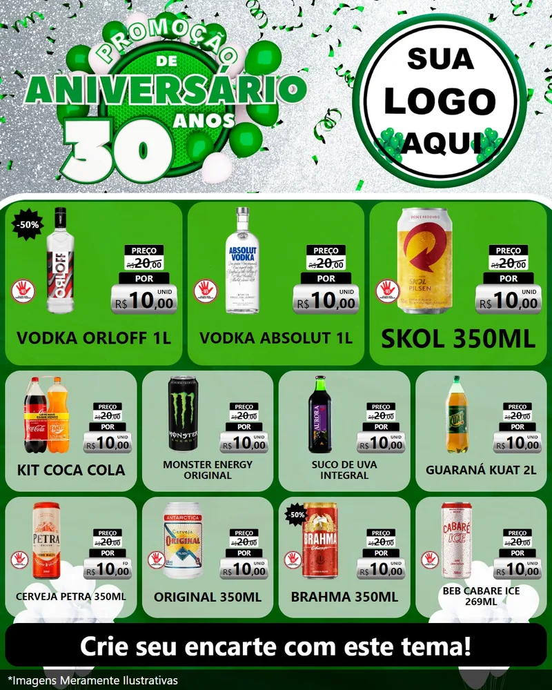 Modelo de Rede Social para Feed Instagram com o tema Promoção de Aniversário - 30 Anos para Distribuidora de bebidas