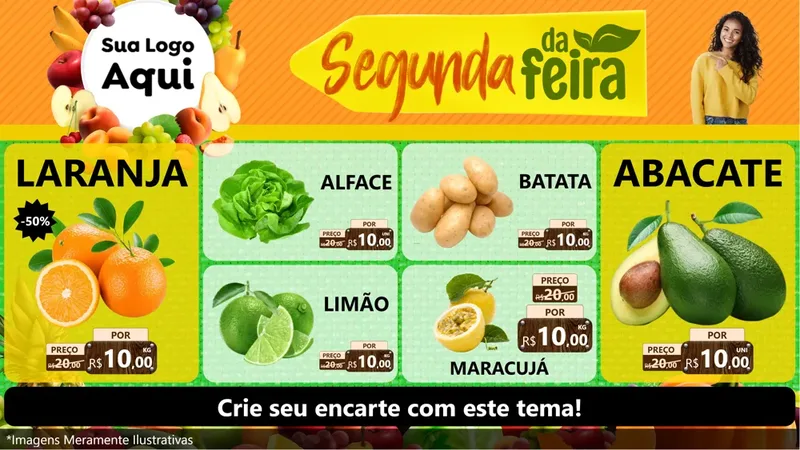 Modelo de TV para TV Horizontal com o tema Segunda da Feira para Hortifrúti
