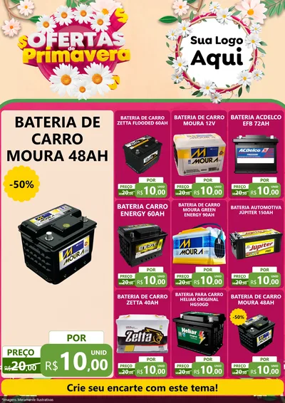 Modelo de Encarte para Encarte A4 Vertical com o tema Ofertas de Primavera para Baterias Elétricas