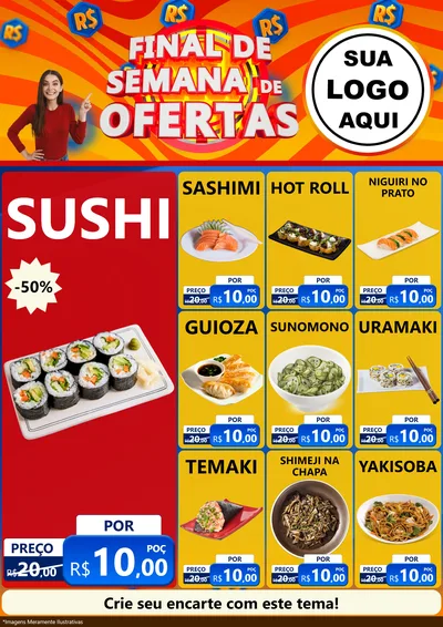 Modelo de Encarte para Encarte A4 Vertical com o tema Final de Semana de Ofertas para Comida japonesa