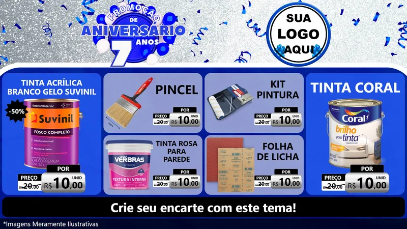 Modelo de TV para TV Horizontal com o tema Promoção de Aniversário - 7 Anos para Tintas e Ferramentas