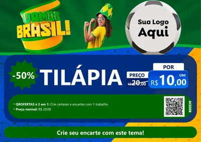 Modelo de Cartaz para Cartaz A4 Horizontal com o tema Vamos Brasil - Copa para Peixaria