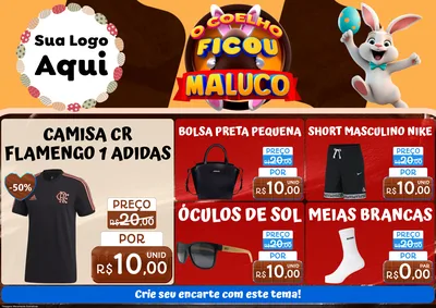 Modelo de Encarte para Encarte A4 Horizontal com o tema O Coelho Ficou Maluco - Páscoa para Roupas e acessórios