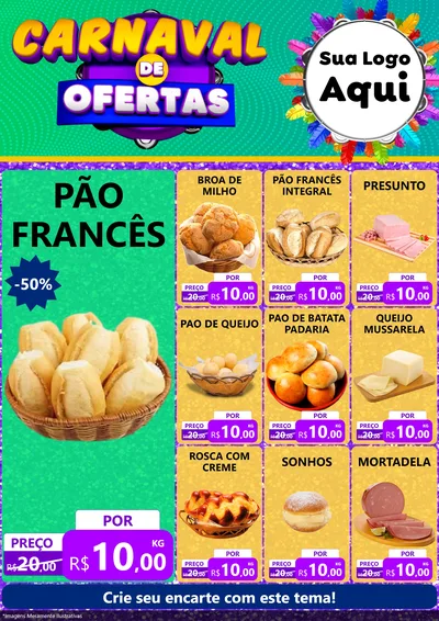 Modelo de Encarte para Encarte A4 Vertical com o tema Carnaval de Ofertas para Padaria
