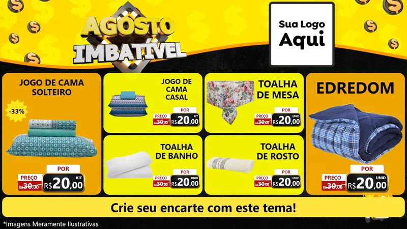 Modelo de TV para TV Horizontal com o tema Agosto Imbatível para Cama, Mesa e Banho