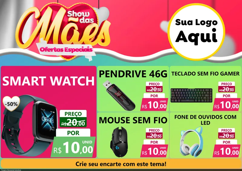Modelo de Encarte para Encarte A4 Horizontal com o tema Show das Mães - Ofertas Especiais para Informática