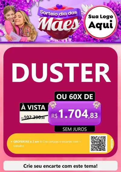 Modelo de Cartaz para Cartaz A4 Vertical com o tema Sorteio Dia das Mães para Concessionaria de Carros