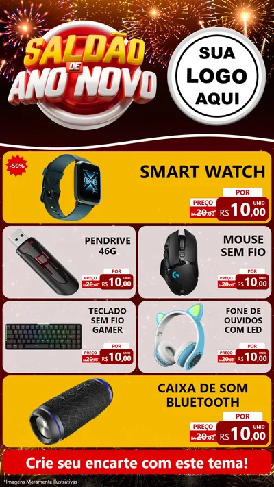 Modelo de TV para TV Vertical com o tema Saldão de Ano Novo para Informática