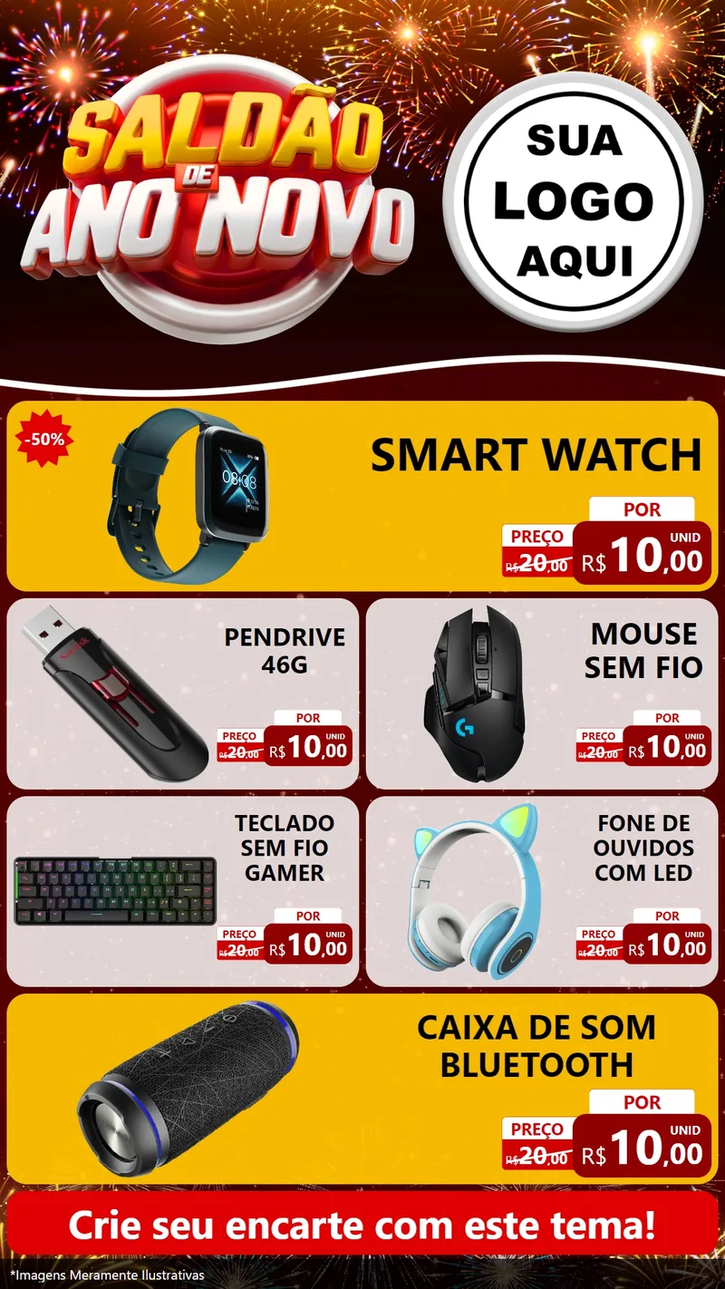 Modelo de TV para TV Vertical com o tema Saldão de Ano Novo para Informática
