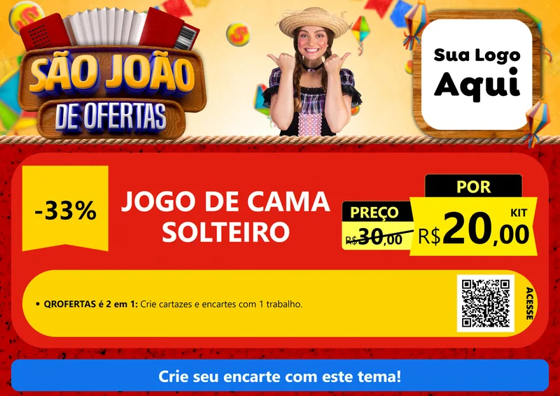Modelo de Cartaz para Cartaz A4 Horizontal com o tema São João de Ofertas para Cama, Mesa e Banho