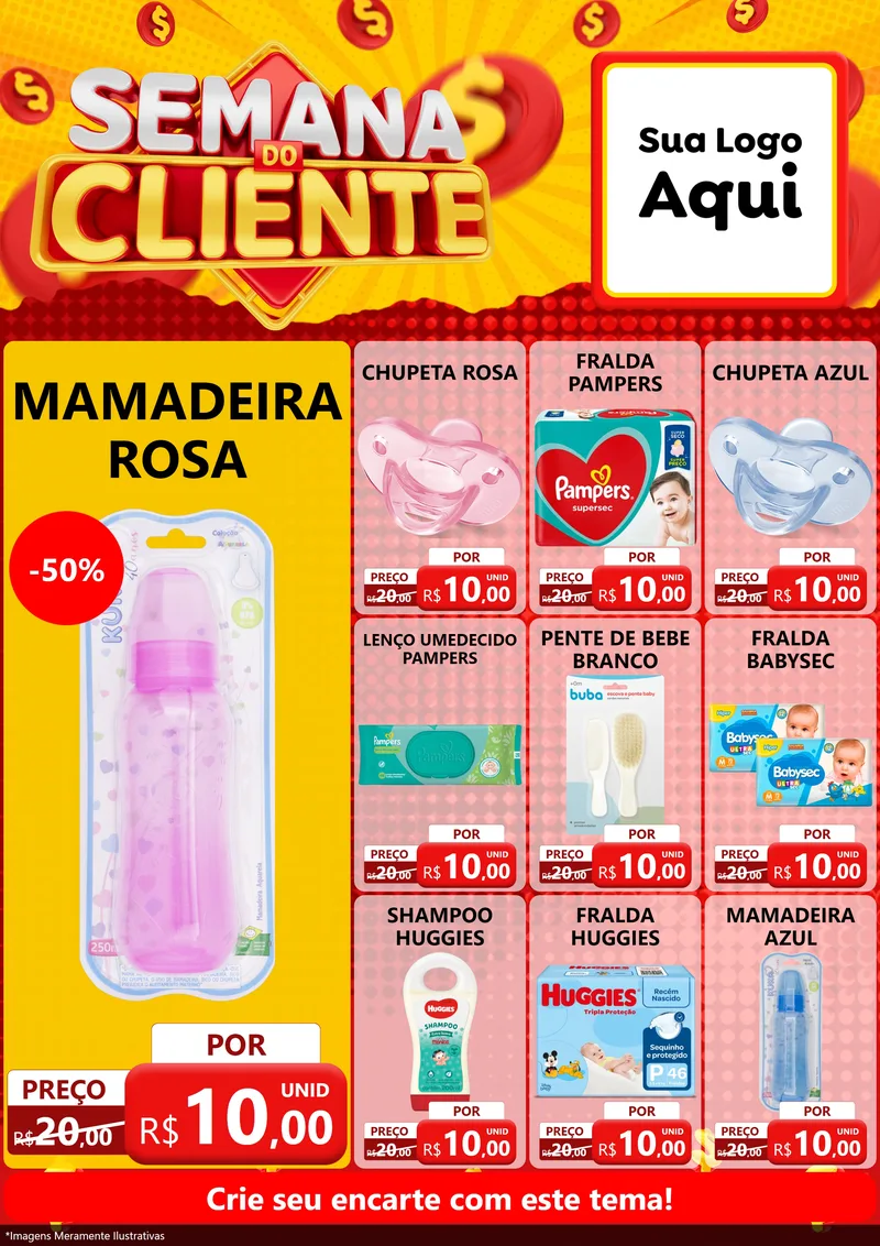 Modelo de Encarte para Encarte A4 Vertical com o tema Semana do Cliente para Bebês