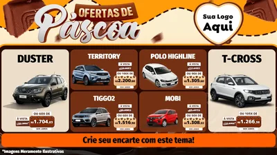 Modelo de TV para TV Horizontal com o tema Ofertas de Páscoa para Concessionaria de Carros