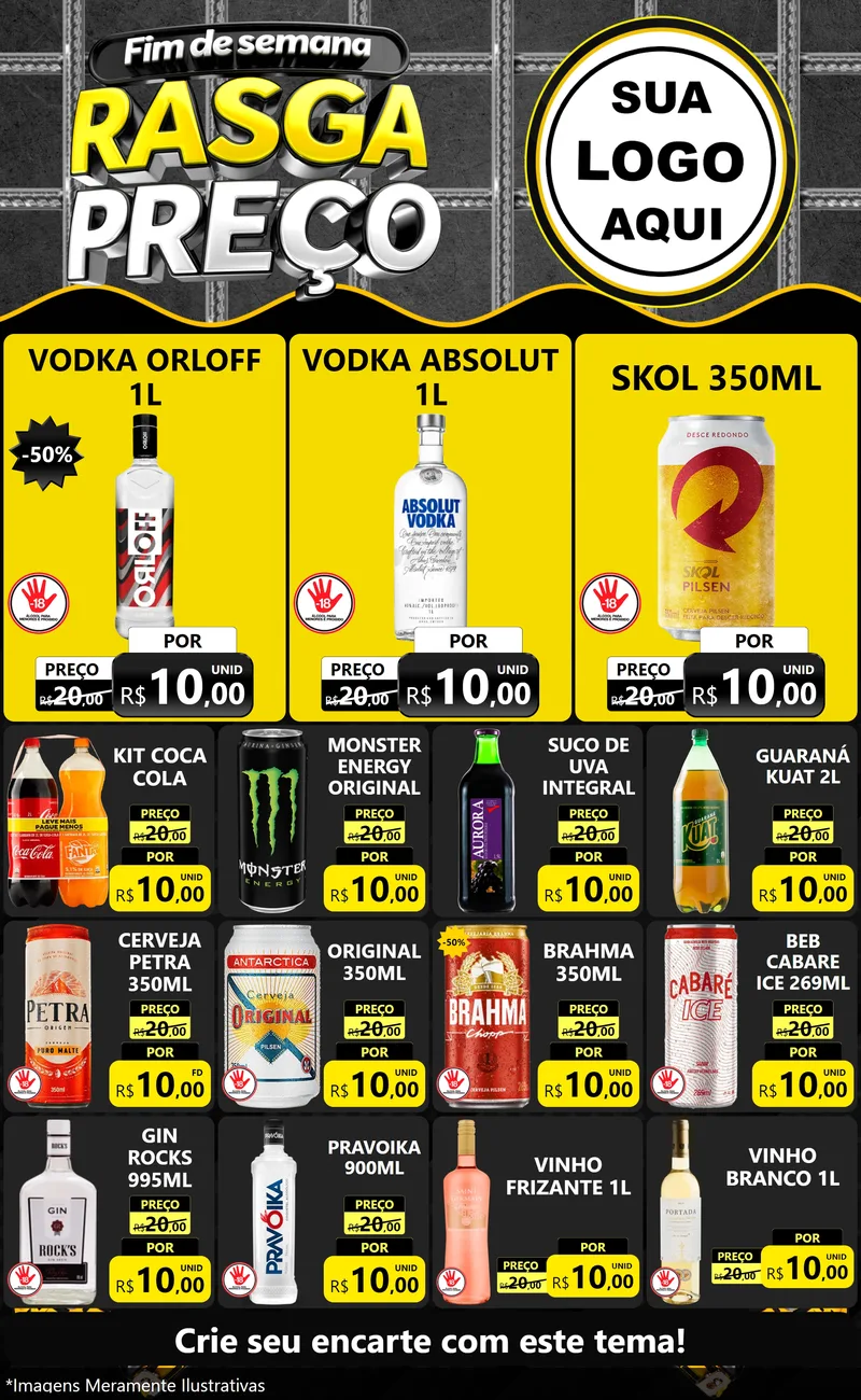 Modelo de Encarte para Encarte Grande com o tema Fim de Semana Rasga Preço para Distribuidora de bebidas