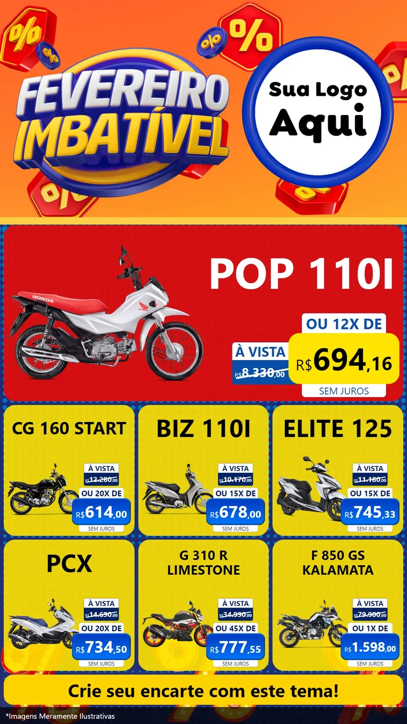 Modelo de Rede Social para Stories com o tema Fevereiro Imbatível para Concessionaria de Motos