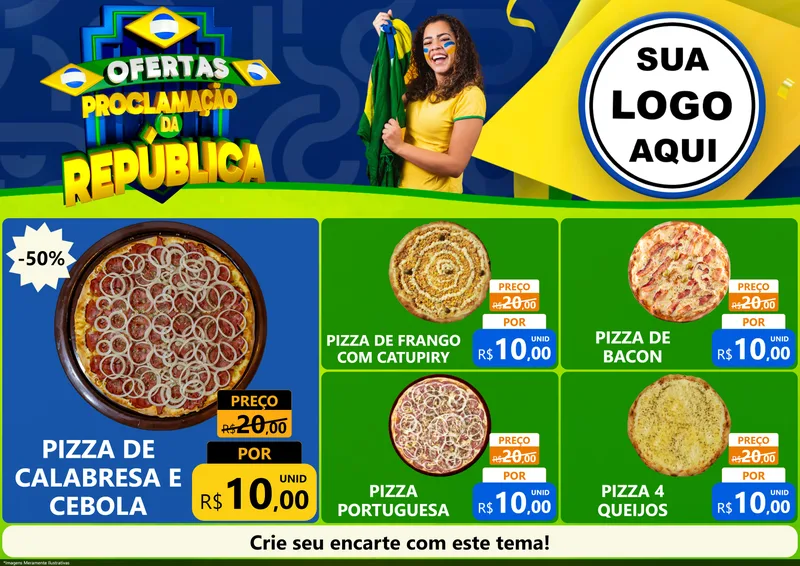 Modelo de Encarte para Encarte A4 Horizontal com o tema Ofertas Proclamação da República para Pizzaria