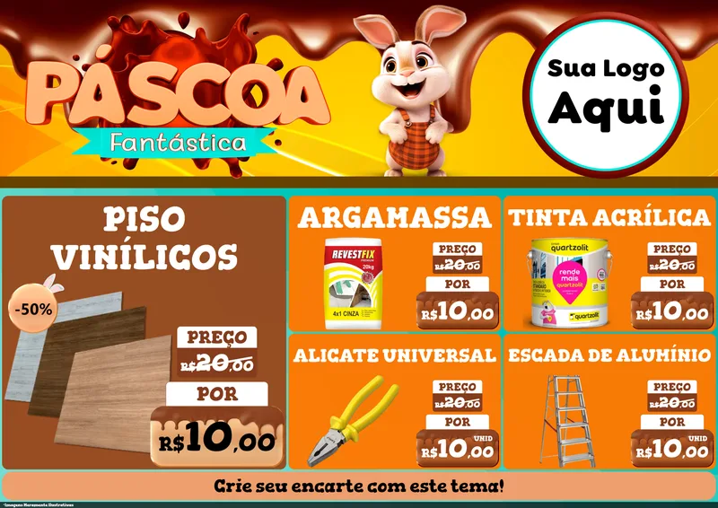 Modelo de Encarte para Encarte A4 Horizontal com o tema Páscoa Fantástica para Material para Construção