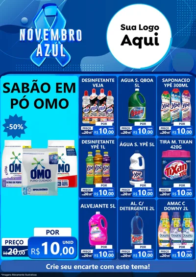 Modelo de Encarte para Encarte A4 Vertical com o tema Novembro Azul para Produtos de Limpeza