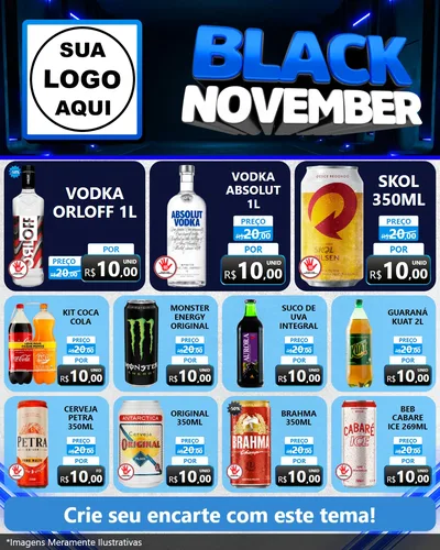 Modelo de Rede Social para Feed Instagram com o tema Black November para Distribuidora de bebidas