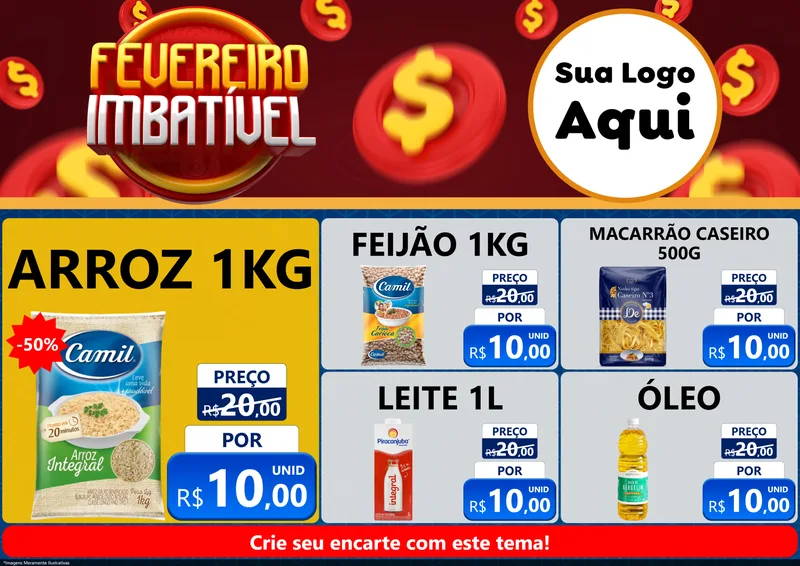 Modelo de Encarte para Encarte A4 Horizontal com o tema Fevereiro Imbatível para Supermercado