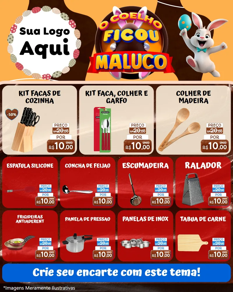 Modelo de Rede Social para Feed Instagram com o tema O Coelho Ficou Maluco - Páscoa para Utilidades Domésticas