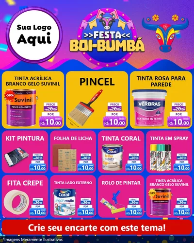 Modelo de Rede Social para Feed Instagram com o tema Festa Boi-Bumbá para Tintas e Ferramentas