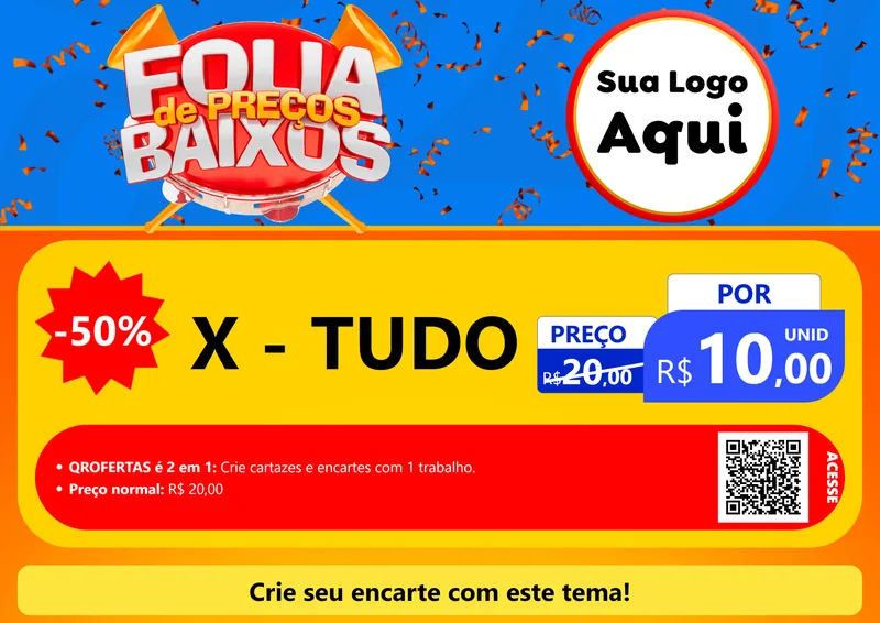 Modelo de Cartaz para Cartaz A4 Horizontal com o tema Folia de Preços Baixos para Hamburgueria