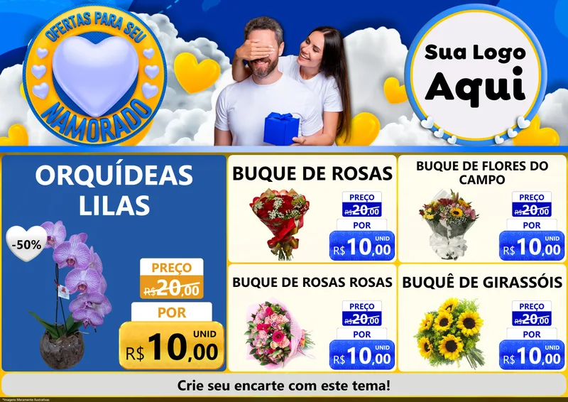 Modelo de Encarte para Encarte A4 Horizontal com o tema Ofertas Para Seu Namorado para Floricultura e jardim