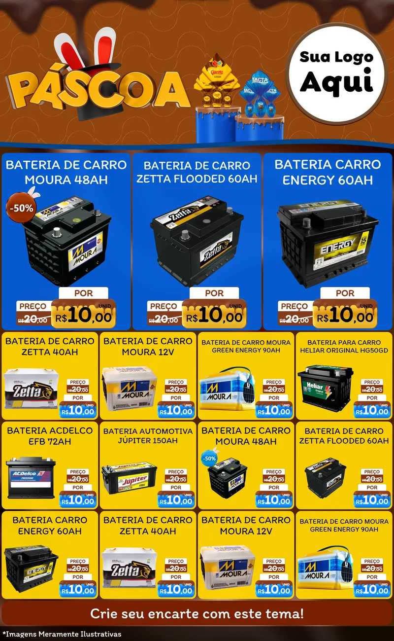 Modelo de Encarte para Encarte Grande com o tema Páscoa para Baterias Elétricas