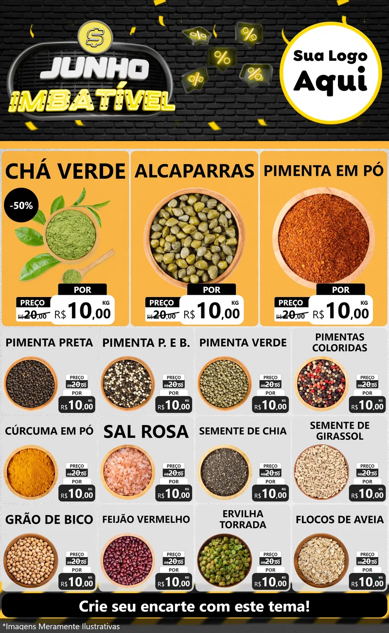 Modelo de Encarte para Encarte Grande com o tema Junho Imbatível para Produtos Naturais