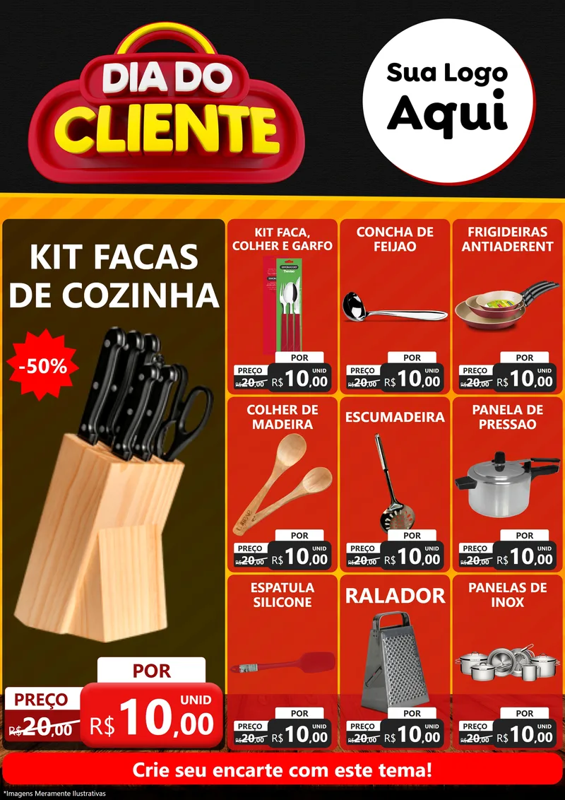 Modelo de Encarte para Encarte A4 Vertical com o tema Dia do Cliente para Utilidades Domésticas