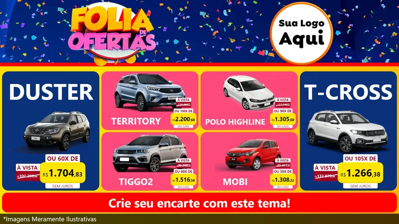 Modelo de TV para TV Horizontal com o tema Folia de Ofertas para Concessionaria de Carros