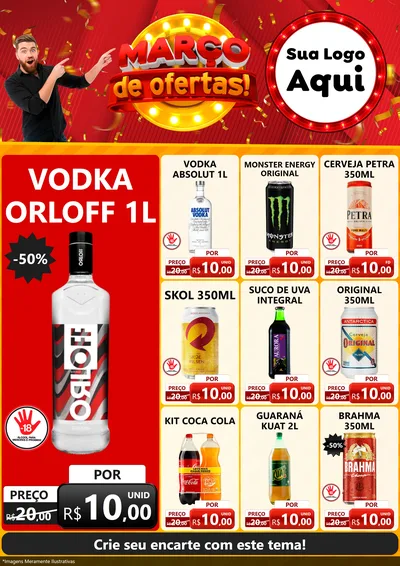 Modelo de Encarte para Encarte A4 Vertical com o tema Março de Ofertas! para Distribuidora de bebidas