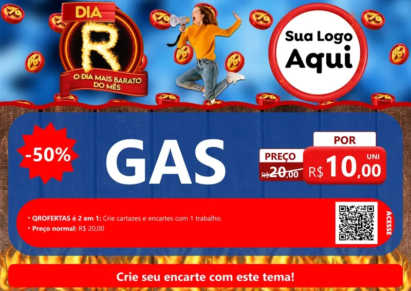 Modelo de Cartaz para Cartaz A4 Horizontal com o tema Dia R - O Dia Mais Barato Do Mês para Água e gás