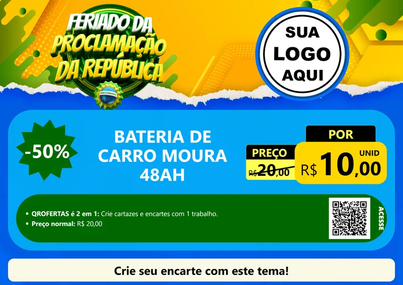 Modelo de Cartaz para Cartaz A4 Horizontal com o tema Feriado da Proclamação da República para Baterias Elétricas