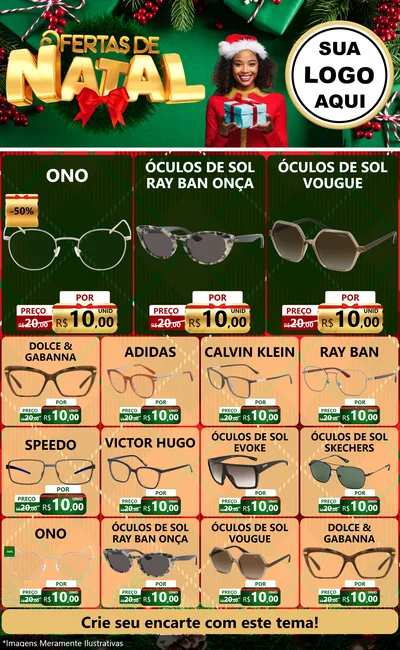 Modelo de Encarte para Encarte Grande com o tema Ofertas de Natal para Óticas