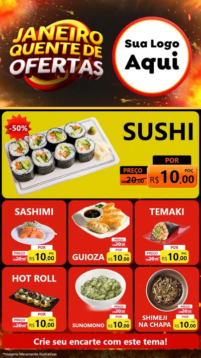 Modelo de Rede Social para Stories com o tema Janeiro Quente de Ofertas para Comida japonesa