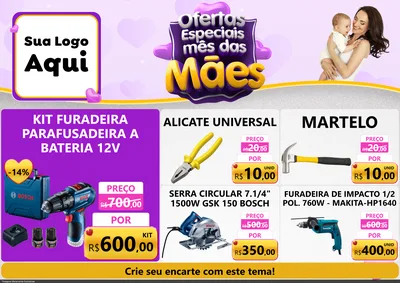 Modelo de Encarte para Encarte A4 Horizontal com o tema Ofertas Especiais - Mês das Mães para Maquinas e Ferramentas