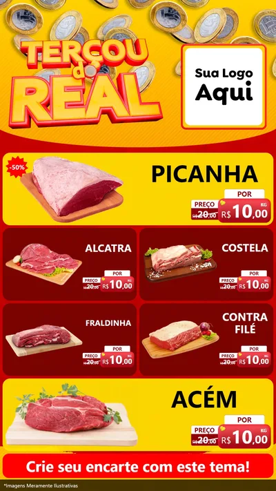Modelo de TV para TV Vertical com o tema Terçou do Real para Açougue