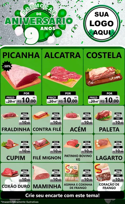 Modelo de Encarte para Encarte Grande com o tema Promoção de Aniversário - 9 Anos para Açougue