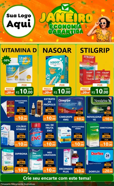 Modelo de Encarte para Encarte Grande com o tema Janeiro - Economia Garantida para Farmácia